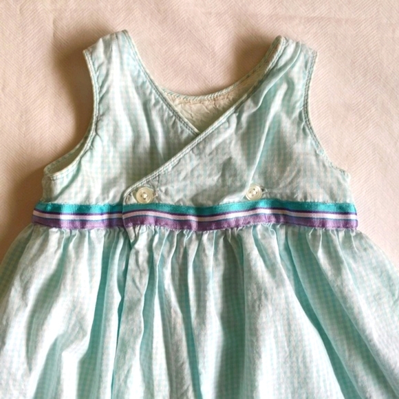 vintage old navy aqua picnic gingham summer dress 18 months baby girl - Picture 2 of 7